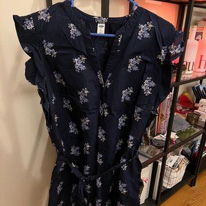 Flutter Sleeve Blue Floral Dress w/ Tie Waist - XL